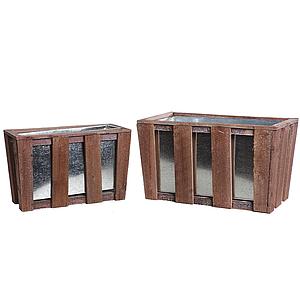 MACETERO MADERA Y LATON X2