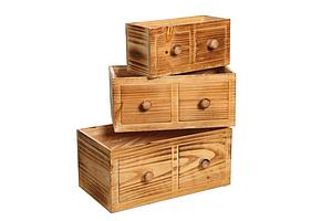 SET MACETEROS MADERA X3 CAJON POMO