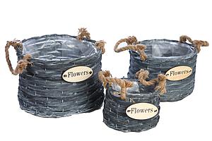 SET 3 CESTAS GRISES CON CUERDA