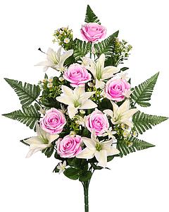 RAMO DE UNA CARA ROSAS Y LILYS ARTIFICIAL 60CM